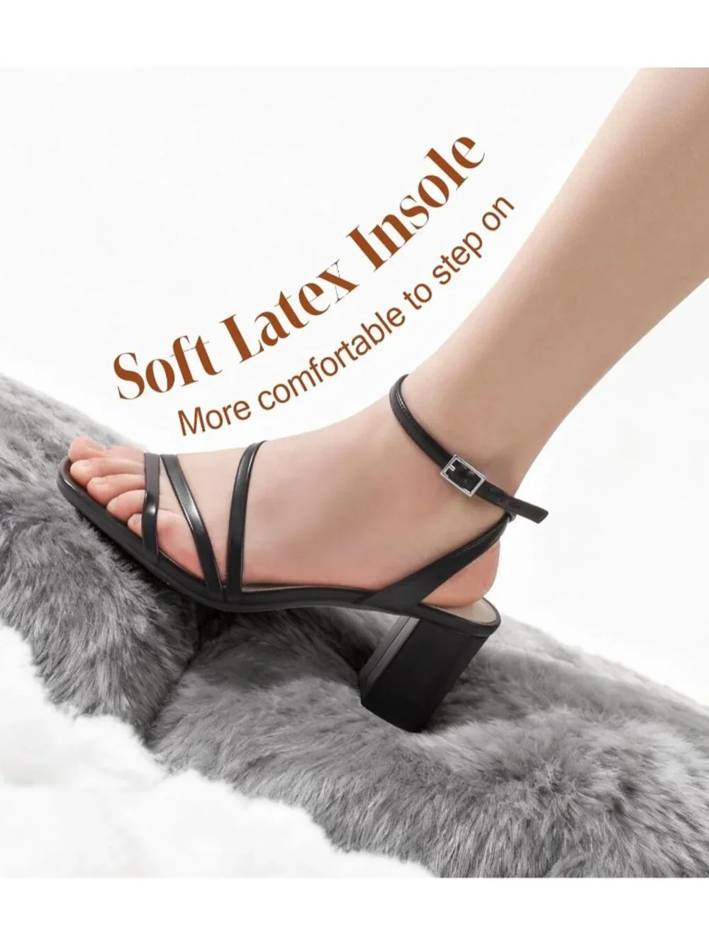 Women's Black Adjustable Buckle Strap Square Open Toe Chunky Dressy Block Heels
